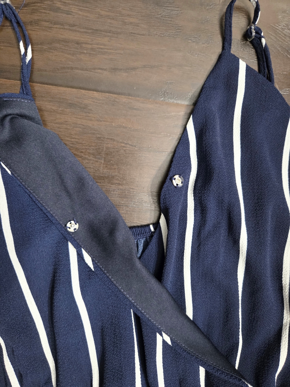 Navy and White Vertical-Stripe Wide-Leg Jumpsuit - Picture 3 of 11